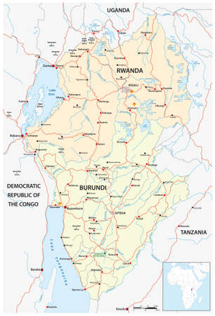vector road map of east african states rwanda and burundiのイラスト素材