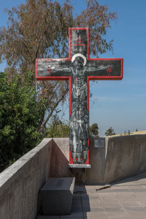 colorful cross on San Cristobal Hill, Santiago, Chileのeditorial素材