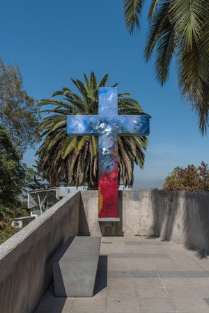 colorful cross on San Cristobal Hill, Santiago, Chileのeditorial素材