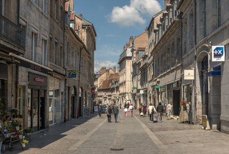 unknown people in historic old town of Besancon, Franche-Comte, Franceのeditorial素材
