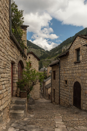 Historical buildings in the commune of Sainte-Enimie, Gorges du Tarn Causses, Occitania, Franceの写真素材