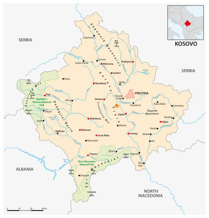 Vector map of the southern European Republic of Kosovoのイラスト素材