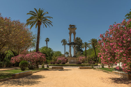Christopher Columbus monument in Murillo park, Seville, Spainのeditorial素材