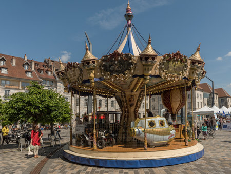 A classic and colorful carousel in Besancon, Franceのeditorial素材