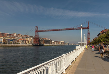 view of the Vizcaya transporter Bridge between Portugalete and Getxo, Spainのeditorial素材