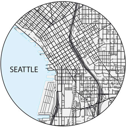 Outline city map of Seattle, Washington, United Statesのイラスト素材