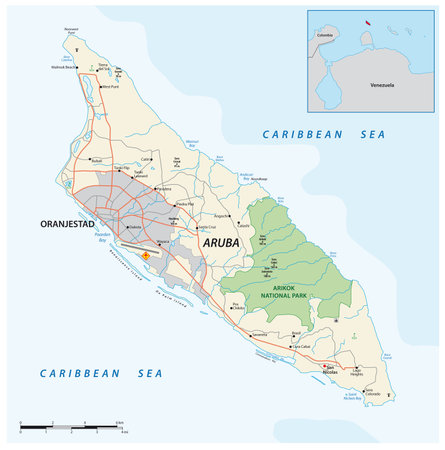 Road map of the ABC island of Aruba in the Caribbean Seaのイラスト素材