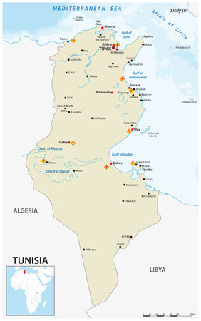 vector map of the north african state of Tunisiaのイラスト素材