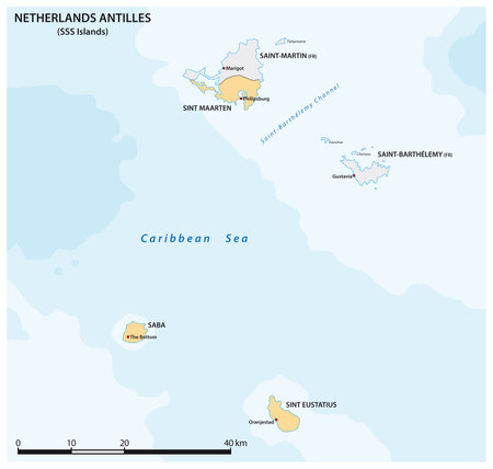 Vector map of the three SSS islands, Netherlands Antillesのイラスト素材