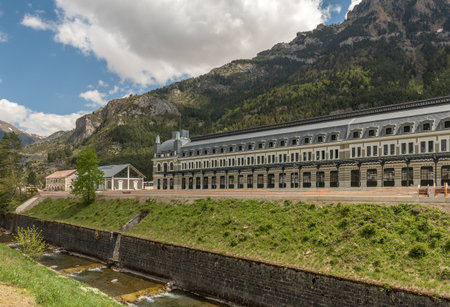 View of Canfranc train station in the Spanish Pyreneesのeditorial素材