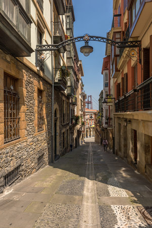 Small street in the old town of Portugalete, Basque Country, Spainのeditorial素材