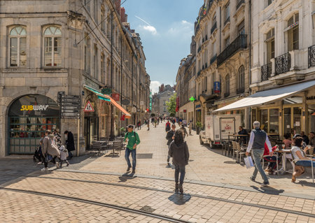 View of unidentified people on a street in Besancon, Franceのeditorial素材