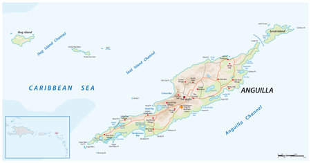 Street map of the Caribbean island of Anguilla, United Kingdomのイラスト素材