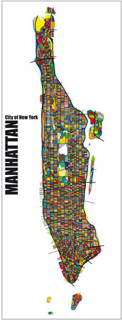 Detailed color street map of the borough of Manhattan, New Yorkのイラスト素材