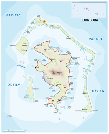 Road map of the French Polynesian atoll Bora Boraのイラスト素材