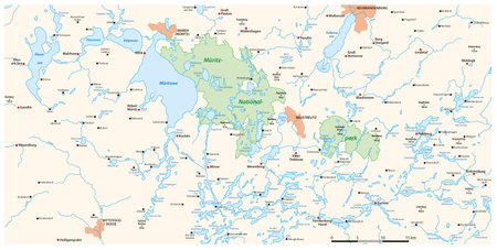 Vector outline map of the Mecklenburg Lake District in north eastern Germanyのイラスト素材