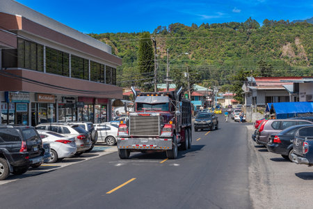 Street in Boquete on a sunny day, Chiriqui, Panamaのeditorial素材