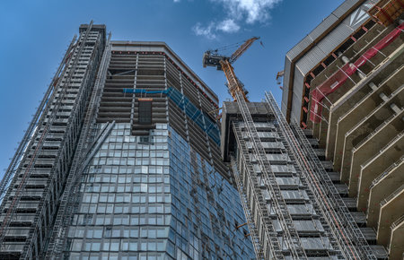 Construction site of the 4Four office and residential tower, Frankfurt, Germany