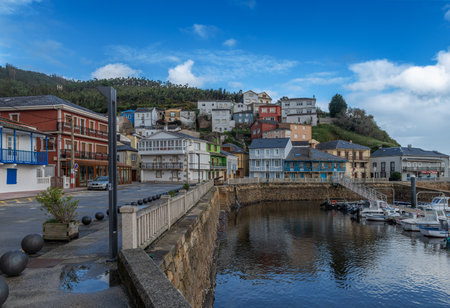 Port of the fishing village of O Barqueiro, A Coruna, Galicia, Spainのeditorial素材