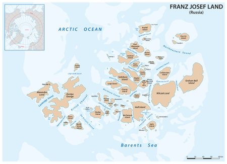 Map of the Russian archipelago Franz Josef Landのイラスト素材