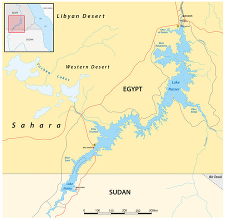 Vector map of Lake Nasser reservoir Egypt Sudanのイラスト素材