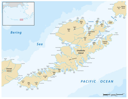 Vector map of the Aleutian Island of Unalaska, Alaska, United Statesのイラスト素材