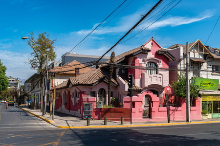 Street with buildings in the center of Santiago de Chileのeditorial素材