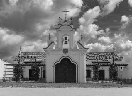 Sand street and brotherhood buildings in El Rocio, Andalusia, Spainのeditorial素材