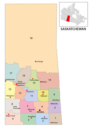 Map of census districts of Saskatchewan, Canadaのイラスト素材