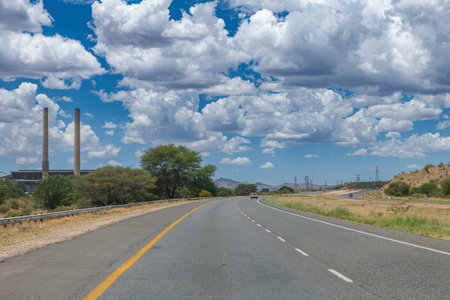 The national highway A1, Windhoek-Okahandja, Namibiaの写真素材