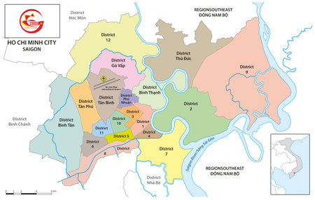 Administrative District Map of the Vietnamese city of Ho Chi Minh City-Saigonのイラスト素材