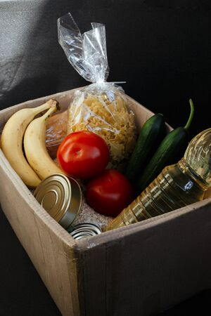 Food delivery box for breakfast. Food delivery from markets and restaurants. Meal for a week on...
