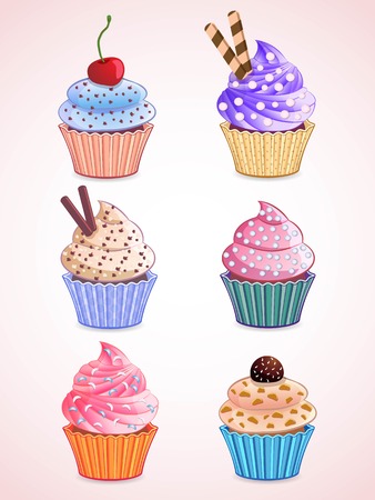 set of delicious cupcakes, vector illustrationのイラスト素材