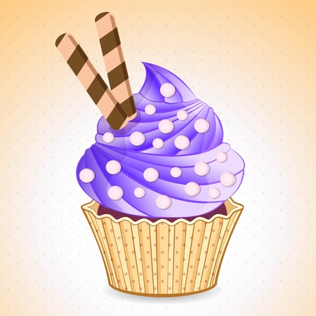 cute cupcake on a gradient background, vector illustrationのイラスト素材