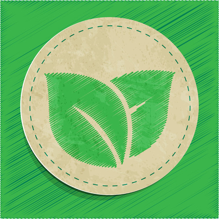 scribbled leaves badge, vector illustrationのイラスト素材