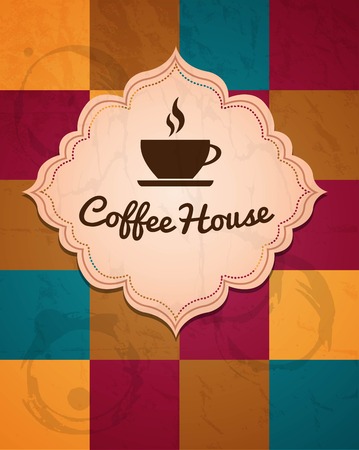 cup of coffee logo on a geometric background, vector illustrationのイラスト素材
