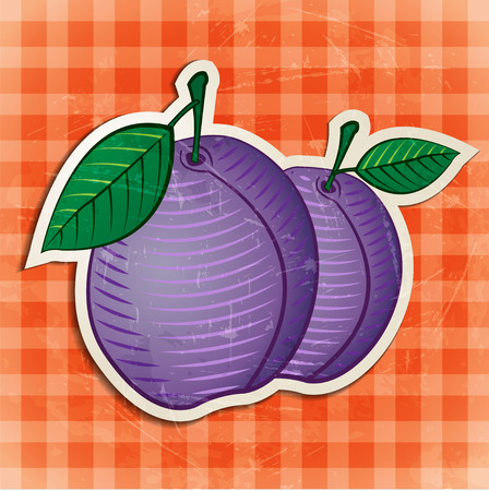 vector vintage plums stickerのイラスト素材