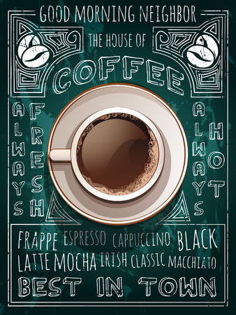 vector cup of coffee on blackboard menu vector cup of coffee on blackboard menu