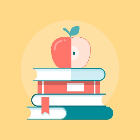 stack of books with apple on top, illustrationのイラスト素材