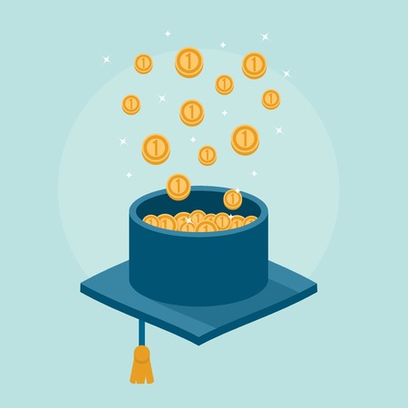 concept banner of graduation cap filled with money, illustrationのイラスト素材