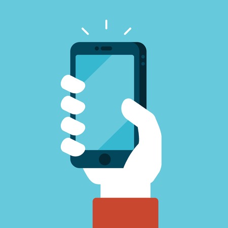 hand holding a mobile phone, illustrationのイラスト素材