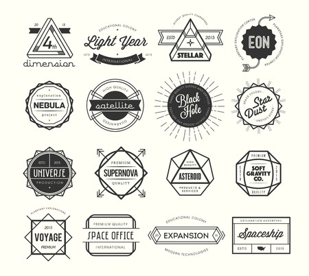 set of vintage badges and labels, inspired by space themes, illustrationのイラスト素材