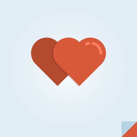 illustration of two red hearts on a folded paper, flat styleのイラスト素材