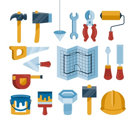 set of construction tools icons, flat style illustrationのイラスト素材