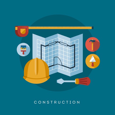 construction icons and symbols, concept flat style illustrationのイラスト素材