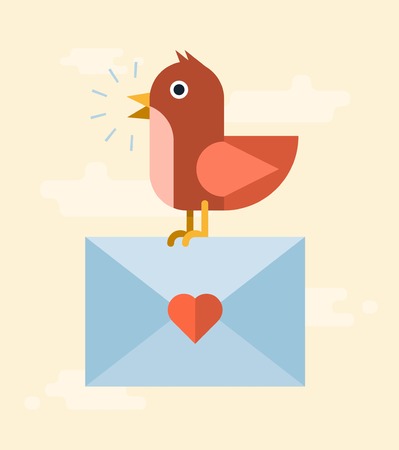 bird delivering love letter, concept illustrationのイラスト素材
