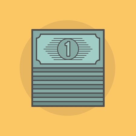 stack of banknotes isolated on yellow background, illustrationのイラスト素材