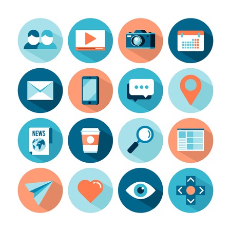 set of flat style social media icons, illustrationのイラスト素材