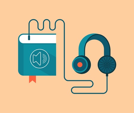 audio book concept illustration, book with earphonesのイラスト素材