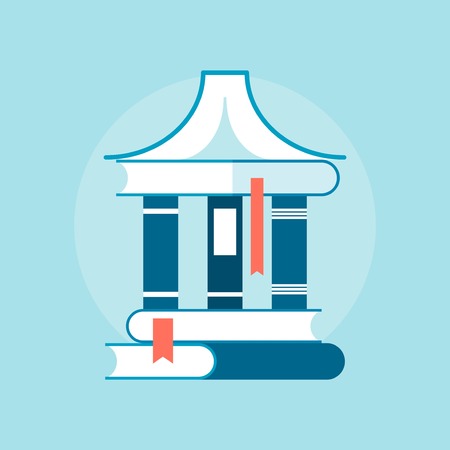 concept banner of stack of books representing library, illustrationのイラスト素材